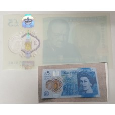 GREAT BRITAIN UK ENGLAND 2015 . FIVE 5 POUNDS BANKNOTE . ERROR . MISSING ALL PRINT ON REVERSE